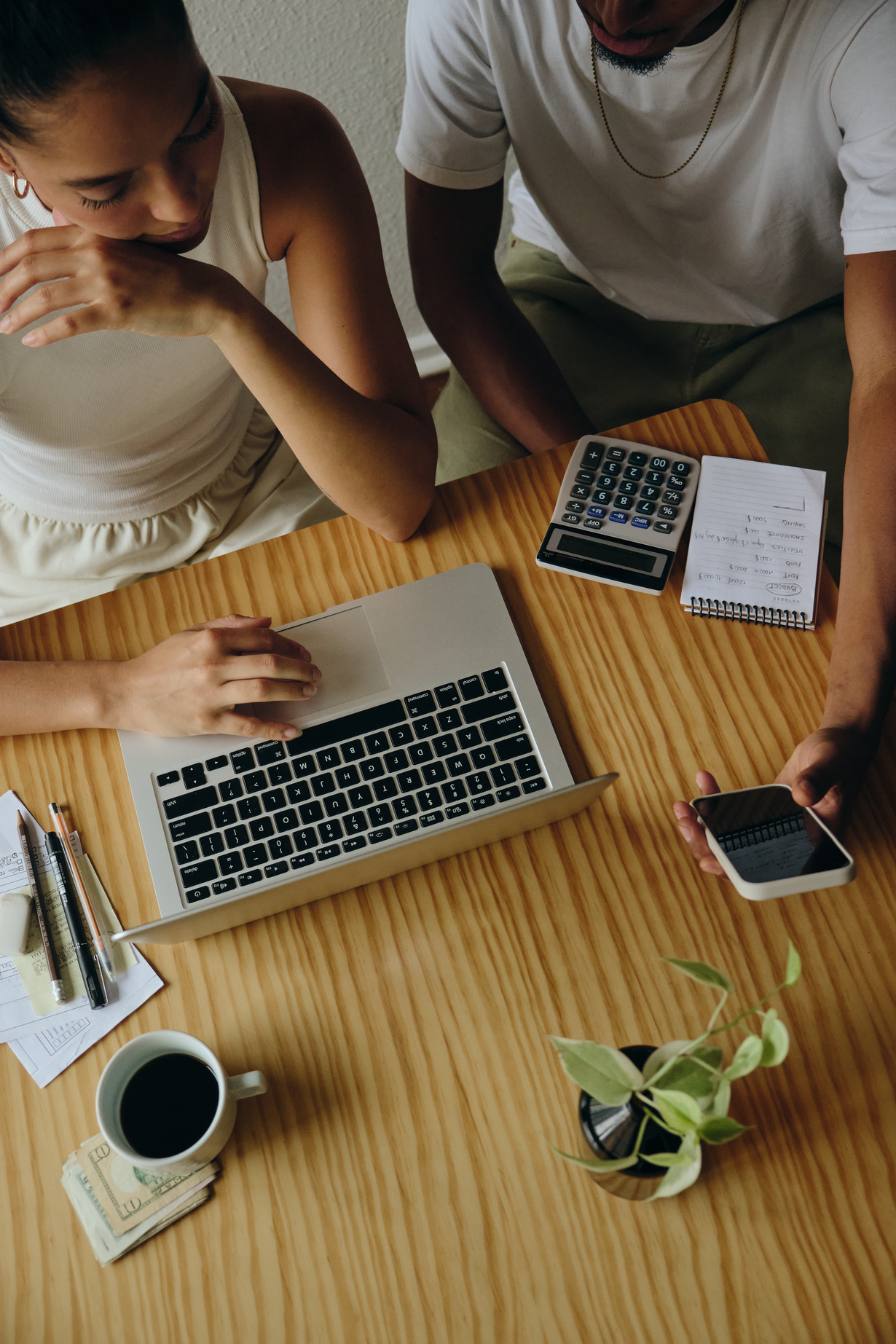 Top View of Millennial Couple Managing Personal Finances